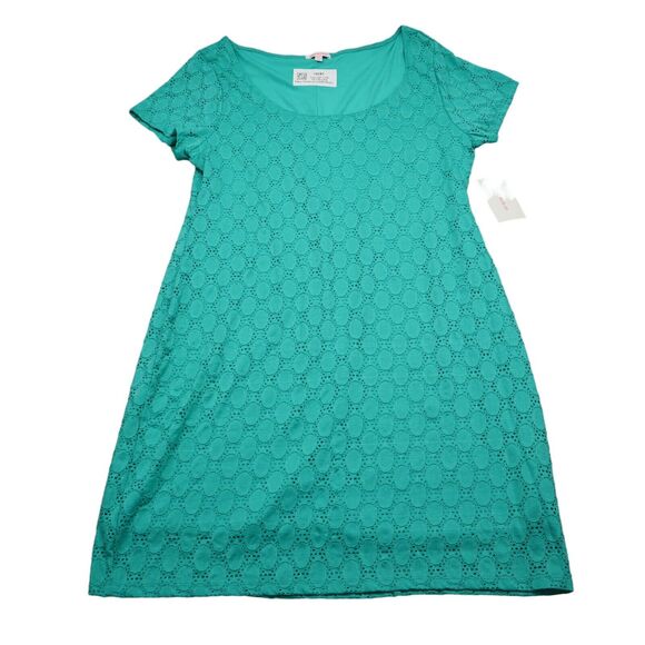 Isaac Mizrahi Dress Womens 2XL Green Polka Dot Scoop Neck Short Sleeve A Line - Picture 1 of 16